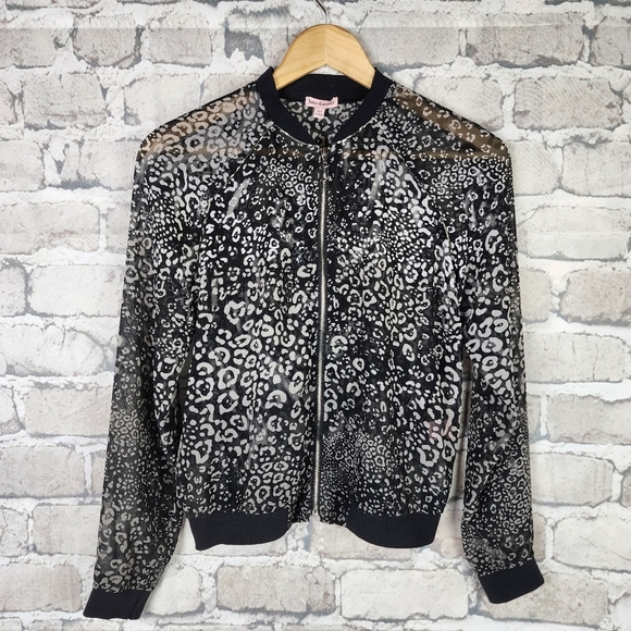 Juicy Couture Viva Luxe Zip Front Jacket Sheer Leopard Print Black Size XS - Picture 2 of 12